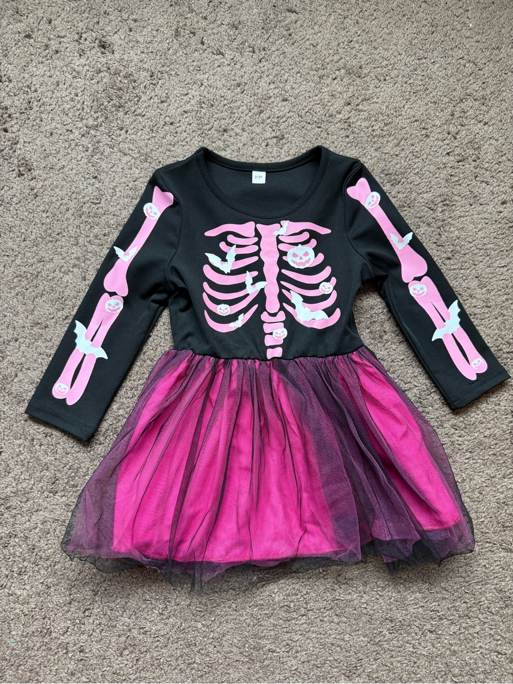 Girls Black & Pink Skeleton Tulle Halloween Dress